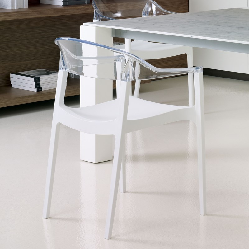 Compamia Carmen Patio Dining Chair with White Seat in Clear