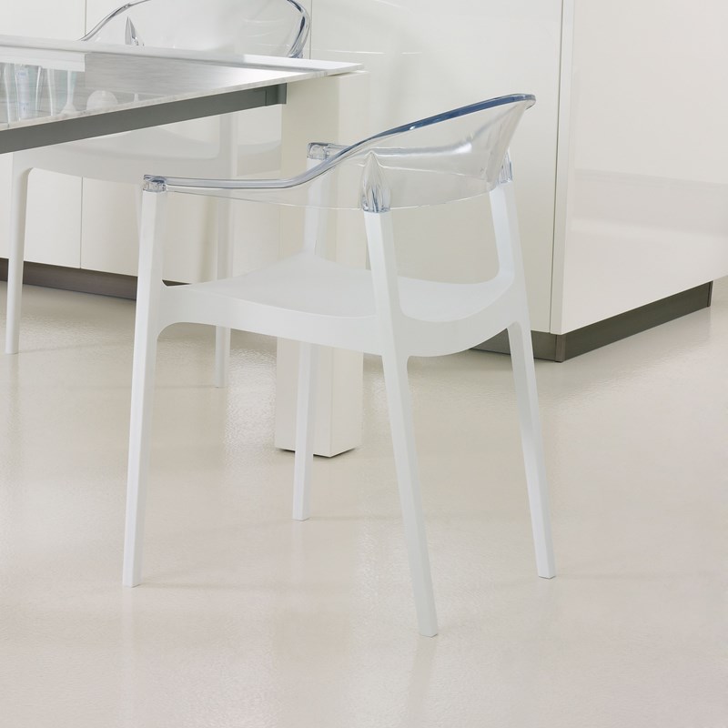 Compamia Carmen Patio Dining Chair with White Seat in Clear