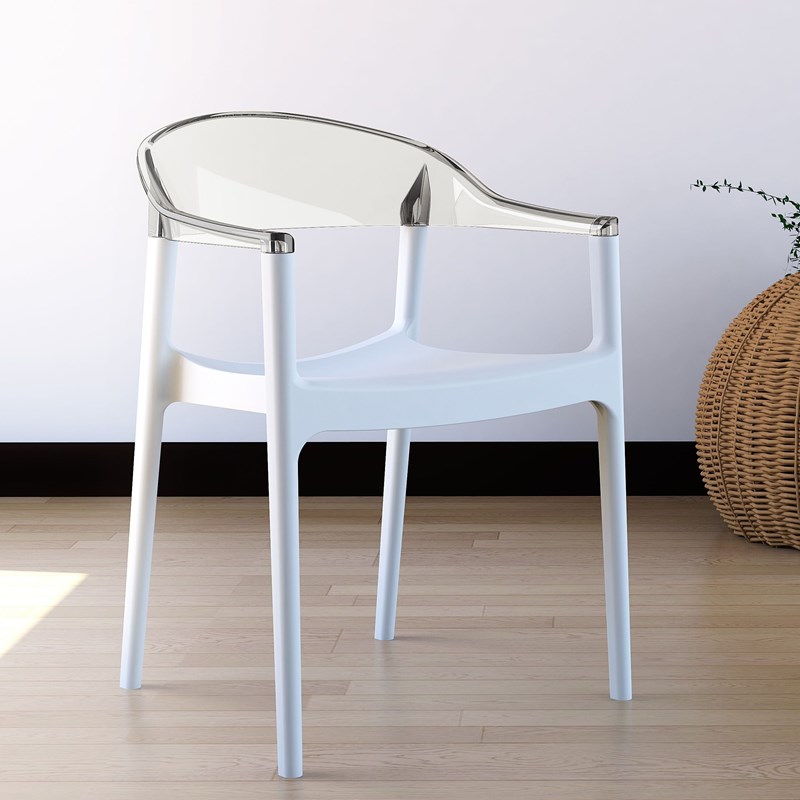 Compamia Carmen Patio Dining Chair with White Seat in Clear