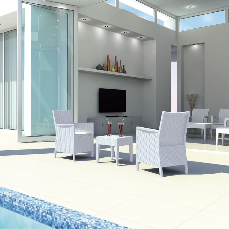 Compamia California 3 Piece Wickerlook Patio Conversation Set in White