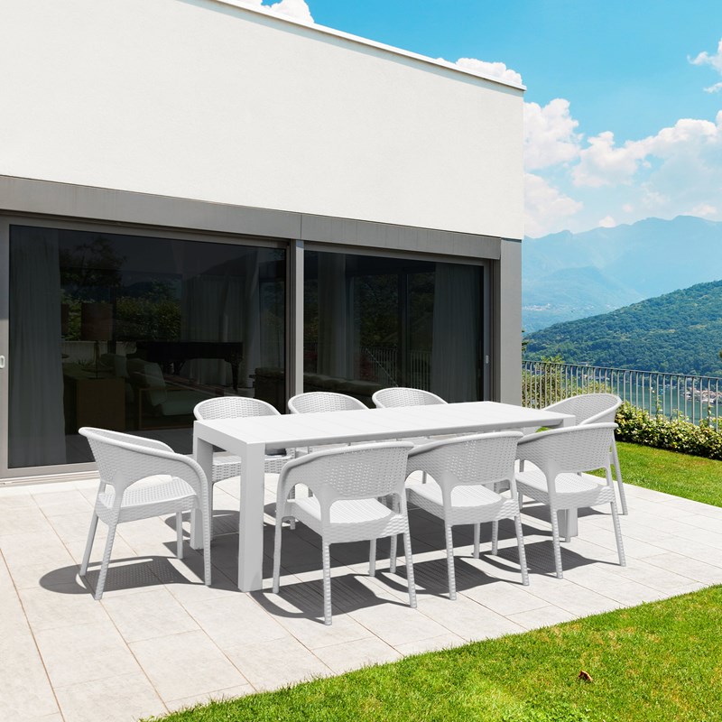 Compamia Panama Resin Wickerlook Patio Dining Arm Chair in White