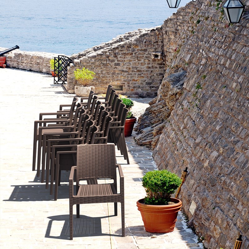 Compamia Ibiza Resin Wickerlook Patio Dining Arm Chair in Brown