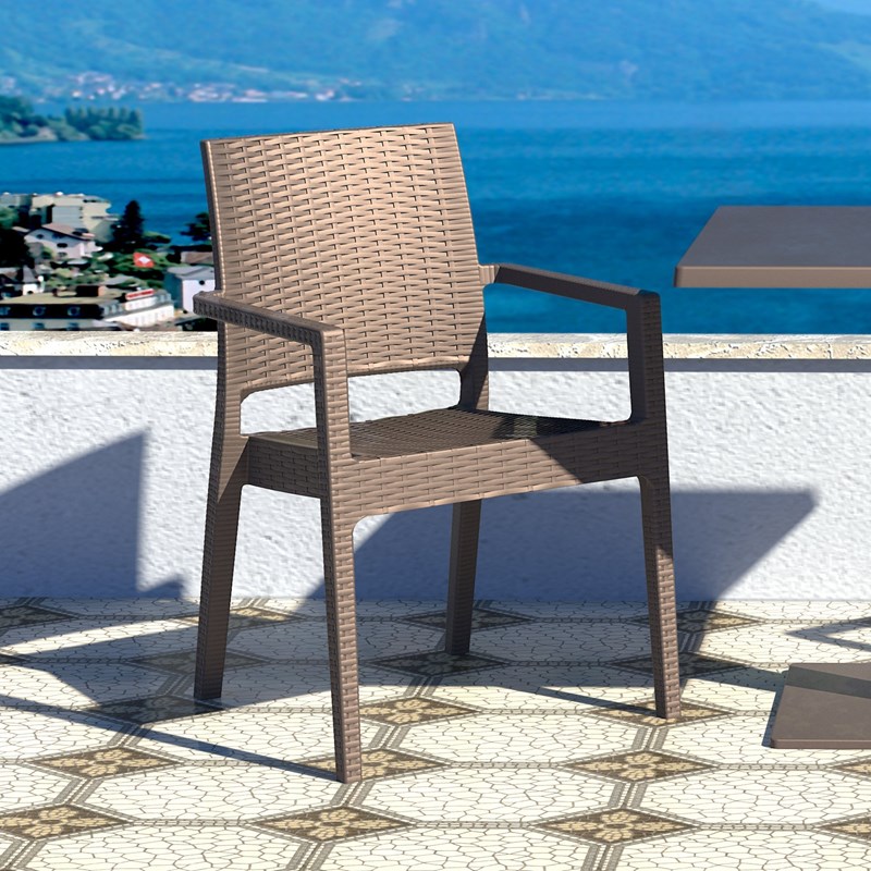 Compamia Ibiza Resin Wickerlook Patio Dining Arm Chair in Brown