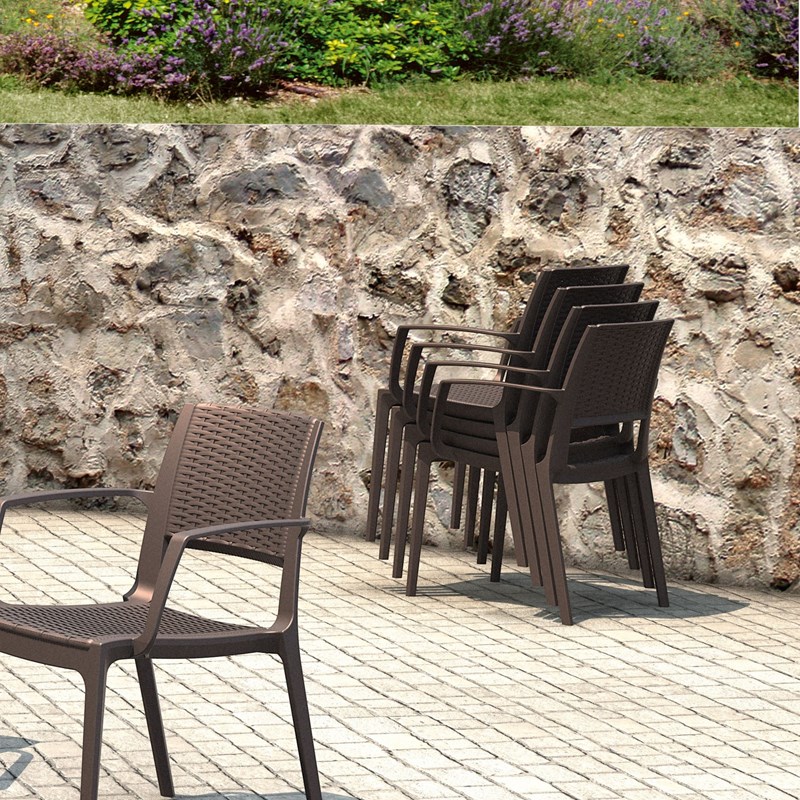 Compamia Capri Resin Patio Dining Arm Chair in Brown