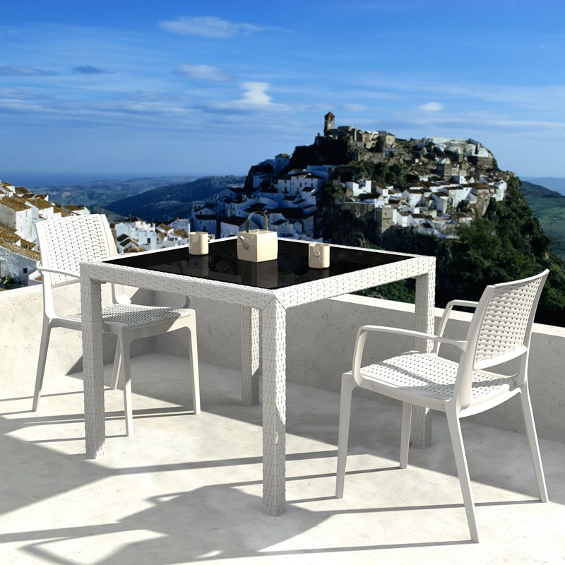Compamia Capri Resin Patio Dining Arm Chair in White