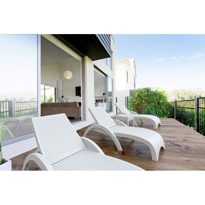 Compamia Miami Resin Wickerlook Patio Chaise Lounge in White