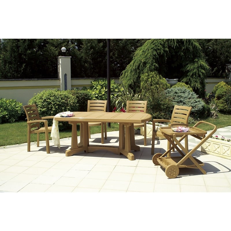 Compamia Marina Patio Dining Arm Chair in Teak Brown