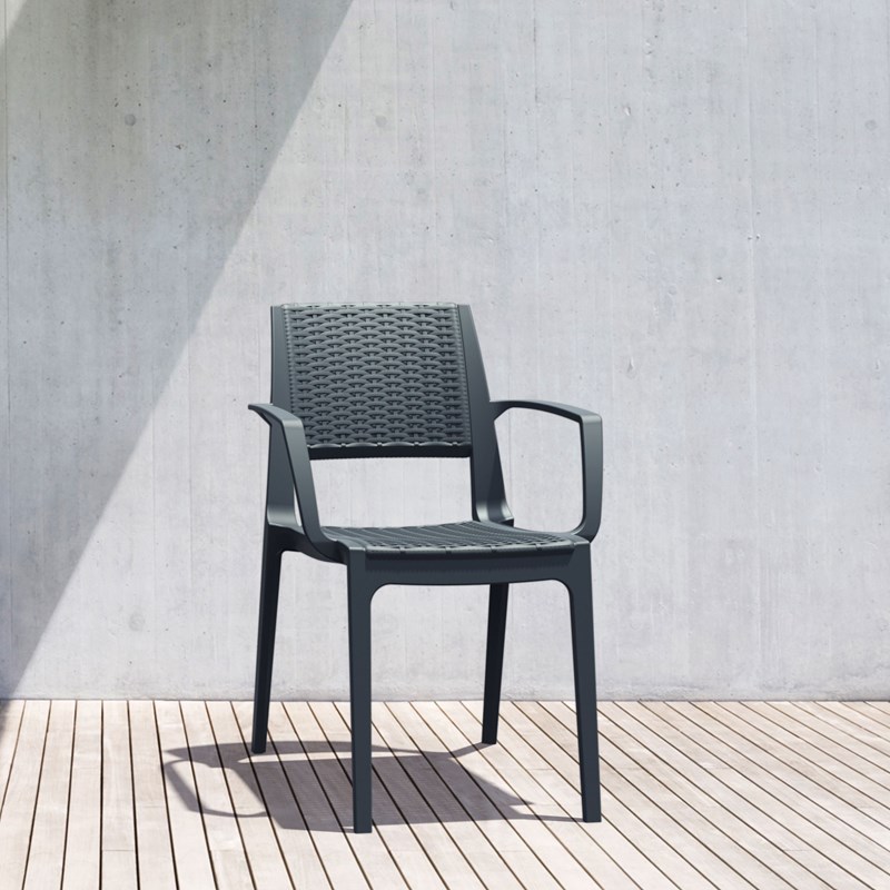 Compamia Capri Patio Dining Arm Chair in Dark Gray