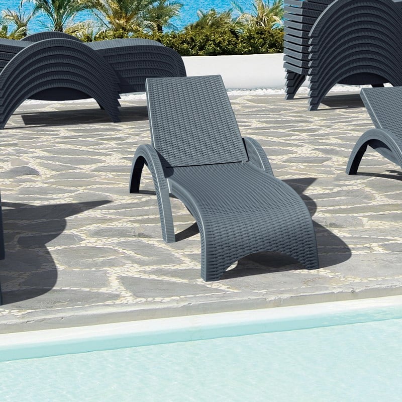 Compamia Miami Wickerlook Chaise Lounge in Dark Gray