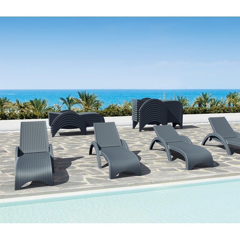 Compamia Miami Wickerlook Chaise Lounge in Dark Gray
