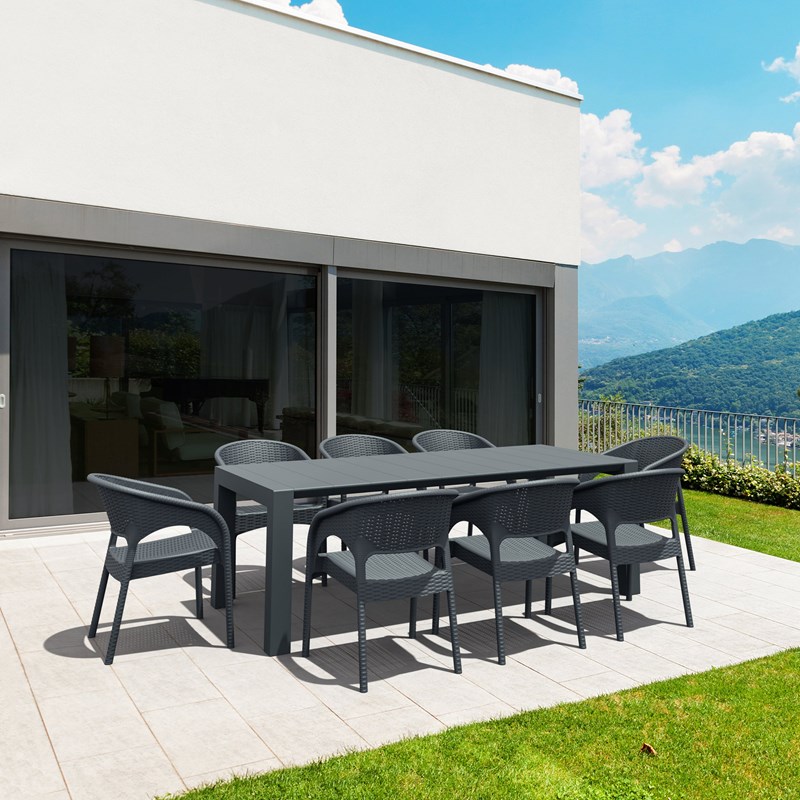 Compamia Panama 9 Piece Extendable Patio Dining Set in Dark Gray