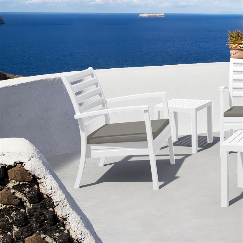 Artemis XL Club Patio Set 7 Piece White with Acrylic Fabric Taupe Cushions