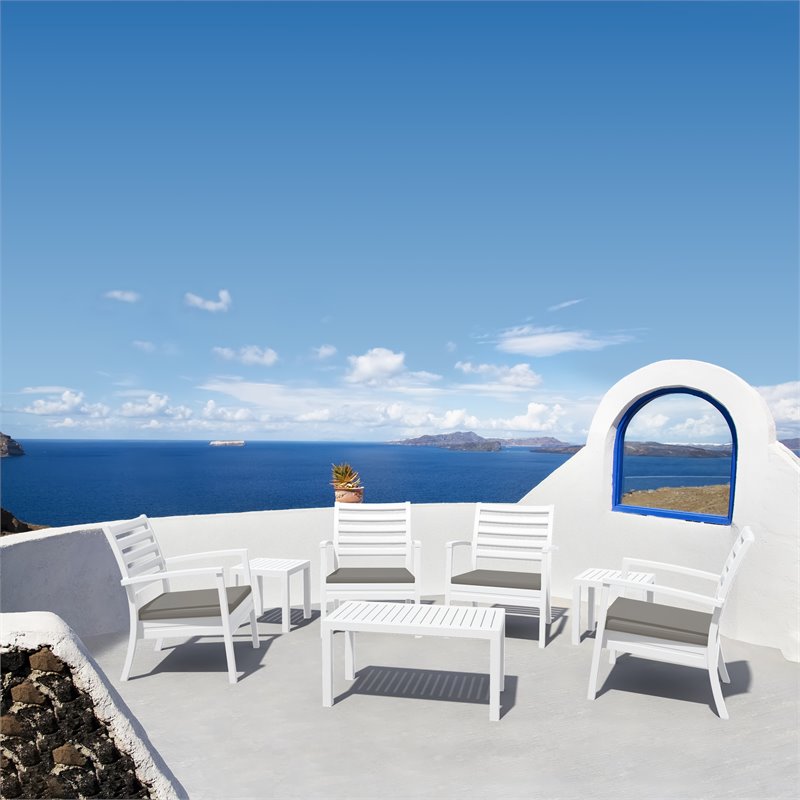 Compamia Artemis XL Club Chair in White with Acrylic Fabric Taupe Cushions