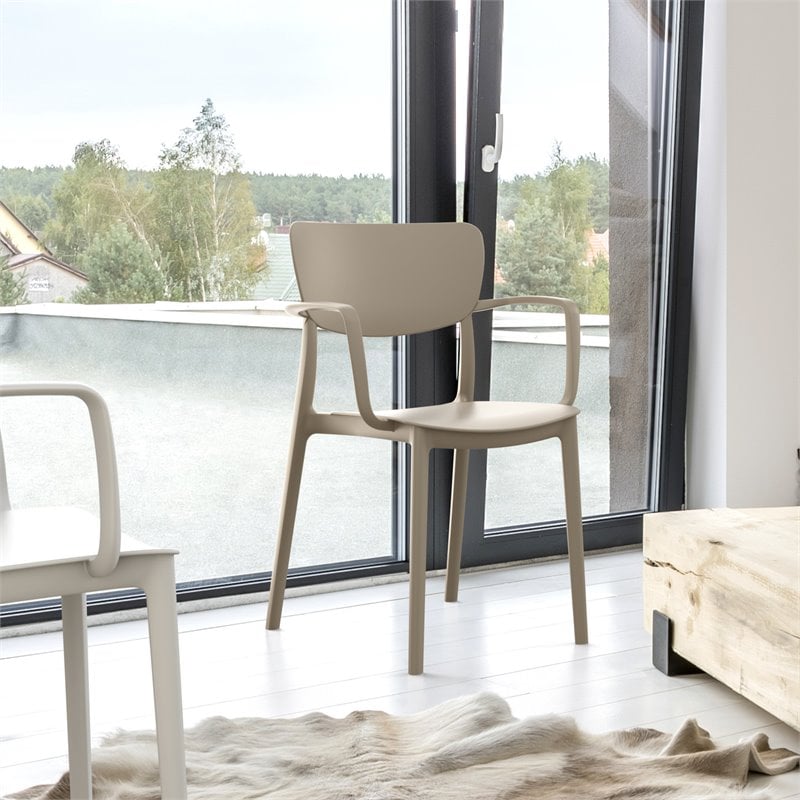 Compamia Lisa Outdoor Dining Arm Chair in Taupe Finish