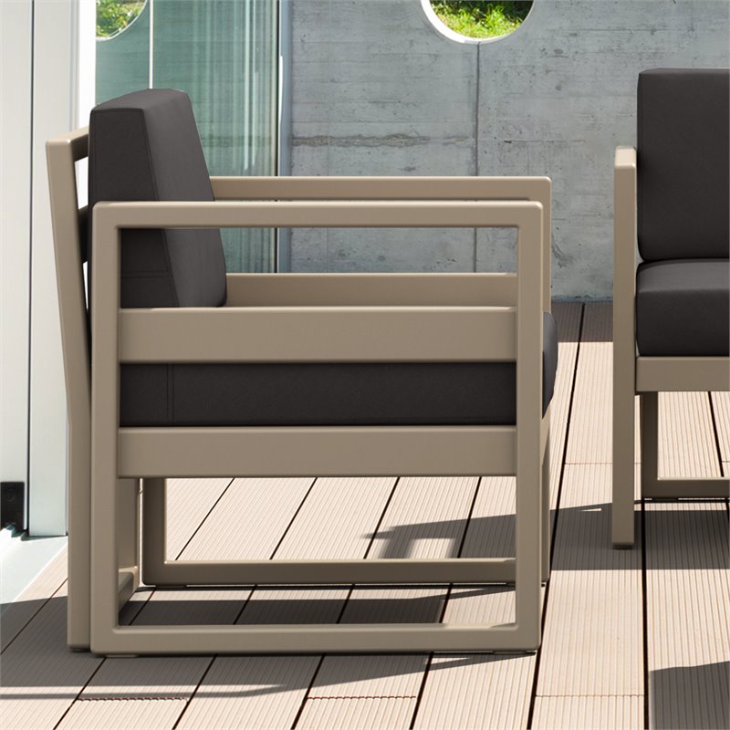 Mykonos Patio Club Chair Taupe with Acrylic Fabric Charcoal Cushions