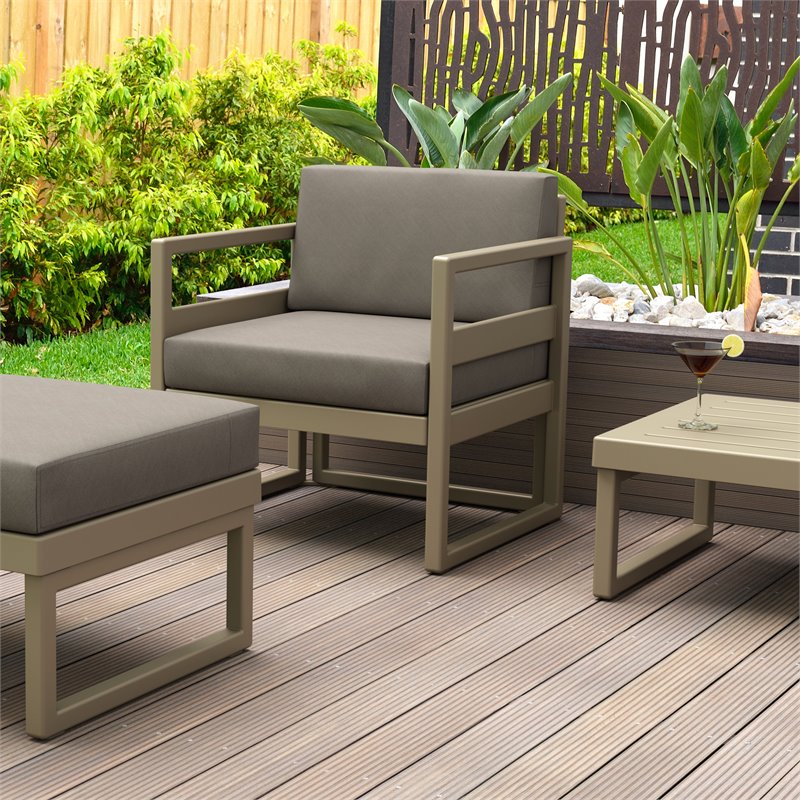 Mykonos Patio Club Chair Taupe with Acrylic Fabric Taupe Cushions