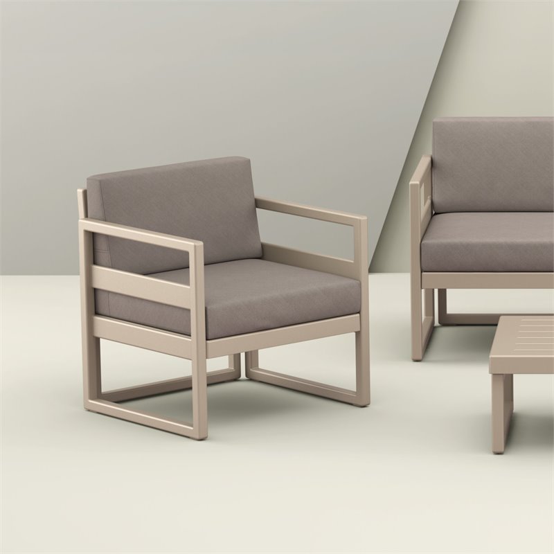 Mykonos Patio Club Chair Taupe with Acrylic Fabric Taupe Cushions