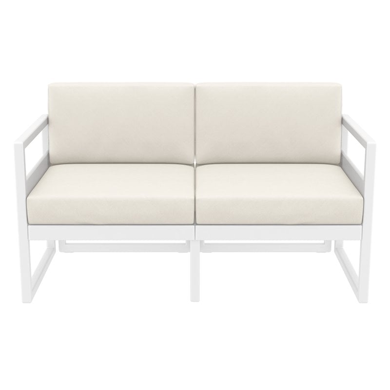 Mykonos Patio Loveseat White with Acrylic Fabric Natural Cushions