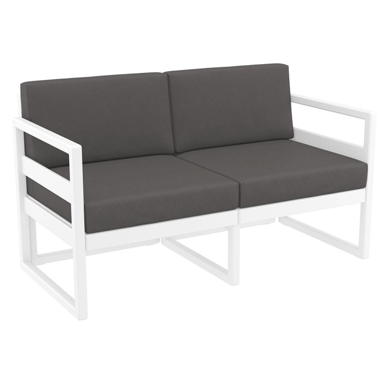 Mykonos Patio Loveseat White with Acrylic Fabric Charcoal Cushions