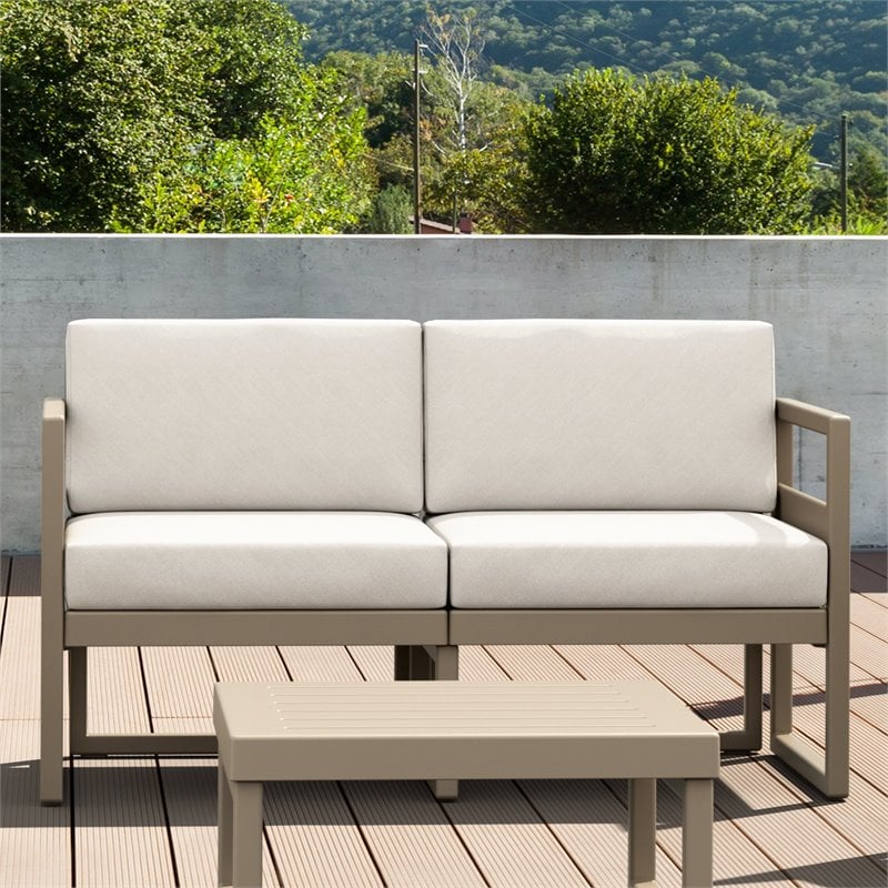 Mykonos Patio Loveseat Taupe with Acrylic Fabric Natural Cushions