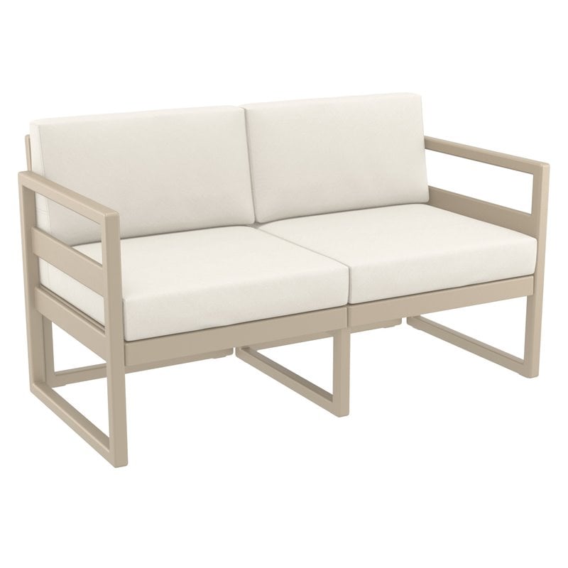 Mykonos Patio Loveseat Taupe with Acrylic Fabric Natural Cushions