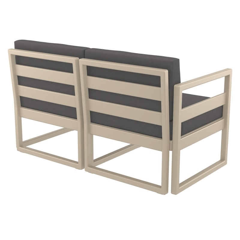 Mykonos Patio Loveseat Taupe with Acrylic Fabric Charcoal Cushions