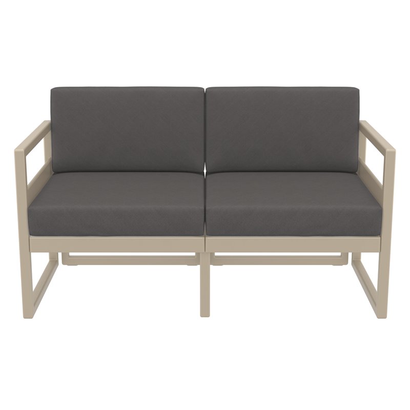 Mykonos Patio Loveseat Taupe with Acrylic Fabric Charcoal Cushions