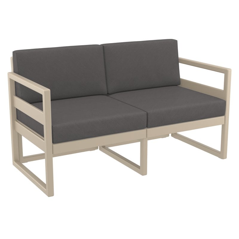Mykonos Patio Loveseat Taupe with Acrylic Fabric Charcoal Cushions