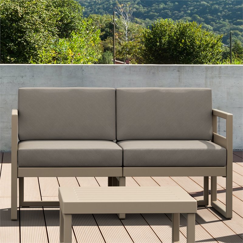 Mykonos Patio Loveseat Taupe with Acrylic Fabric Taupe Cushions