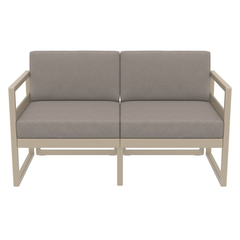 Mykonos Patio Loveseat Taupe with Acrylic Fabric Taupe Cushions