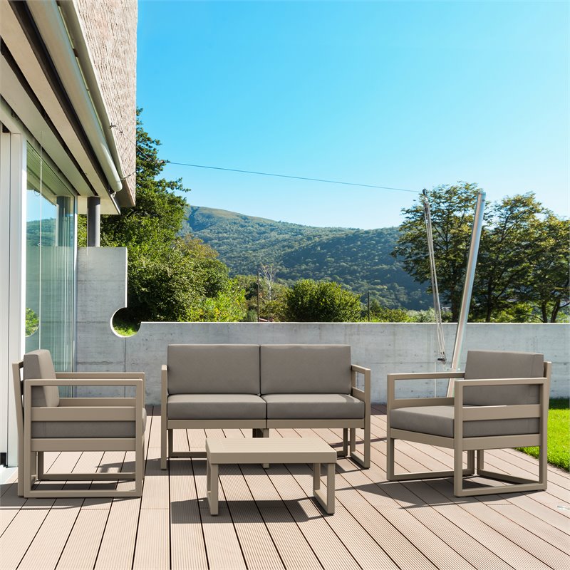 Mykonos Patio Loveseat Taupe with Acrylic Fabric Taupe Cushions