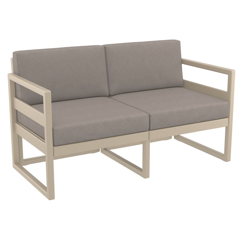 Mykonos Patio Loveseat Taupe with Acrylic Fabric Taupe Cushions