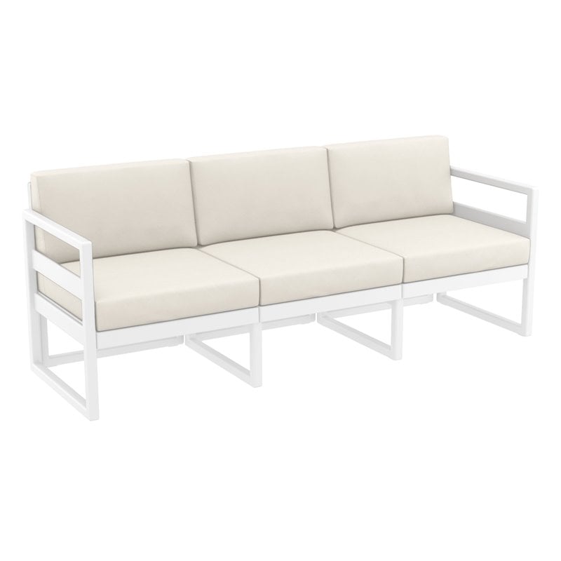 Mykonos Patio Sofa White with Acrylic Fabric Natural Cushions