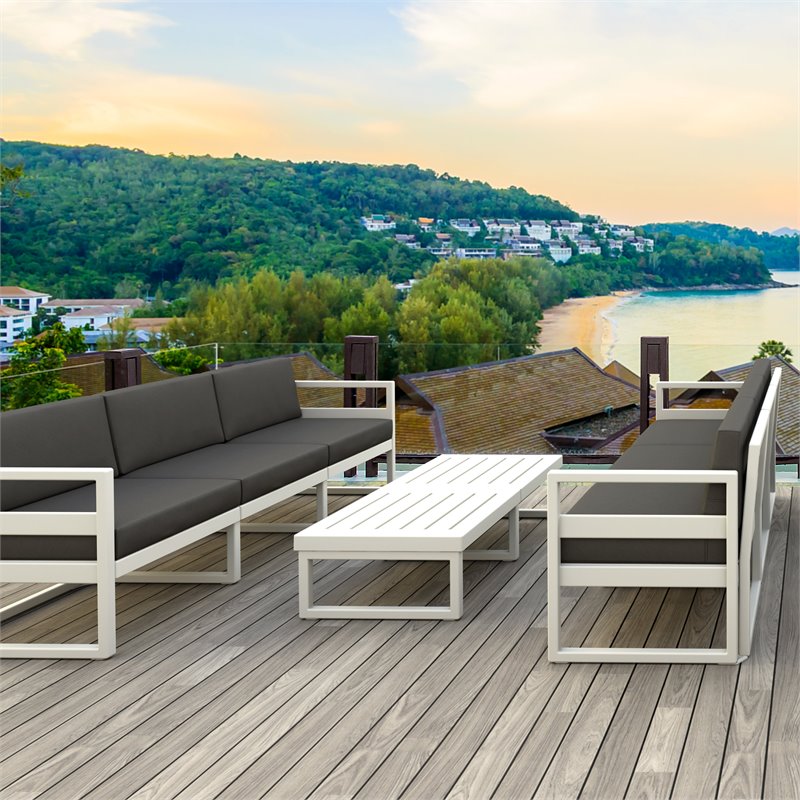 Mykonos Patio Sofa White with Acrylic Fabric Charcoal Cushions