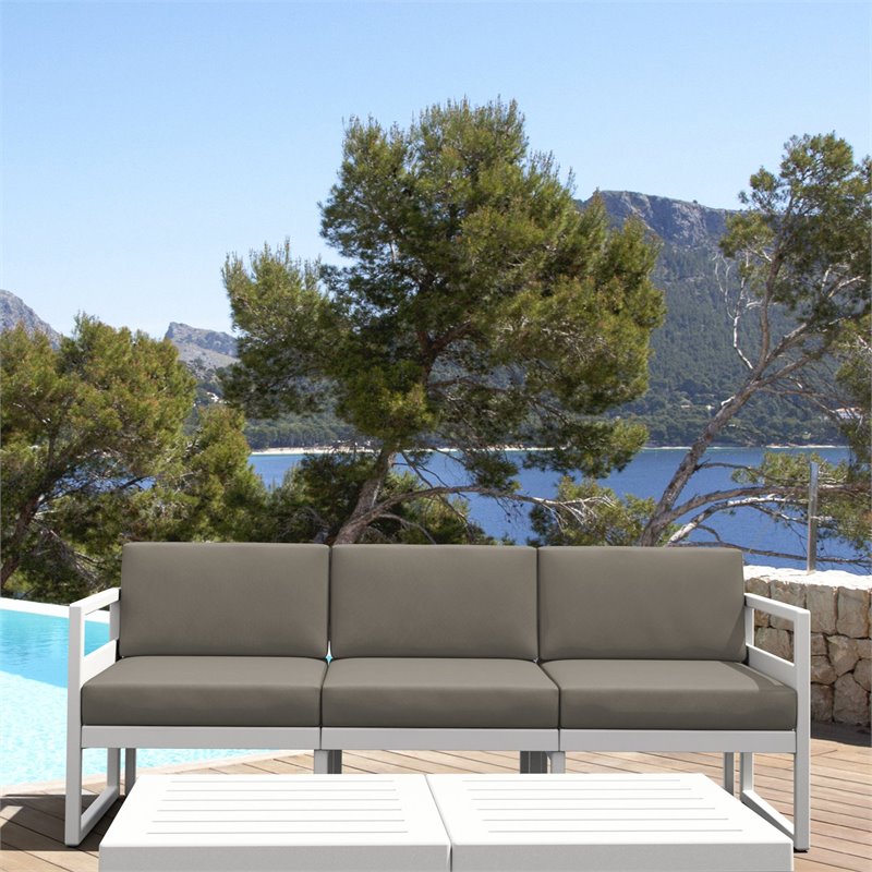 Mykonos Patio Sofa White with Acrylic Fabric Taupe Cushions