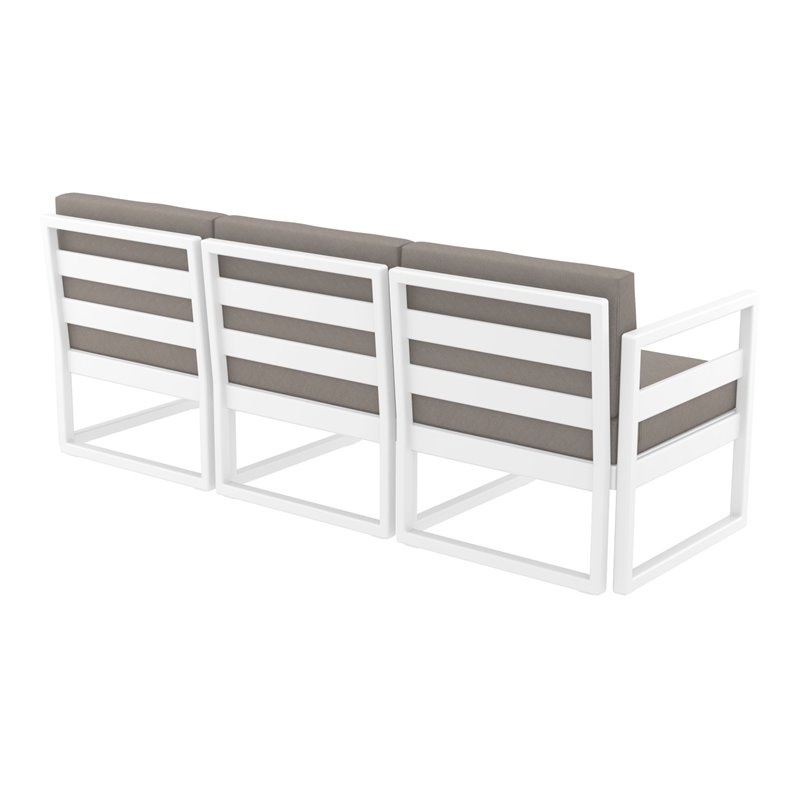 Mykonos Patio Sofa White with Acrylic Fabric Taupe Cushions