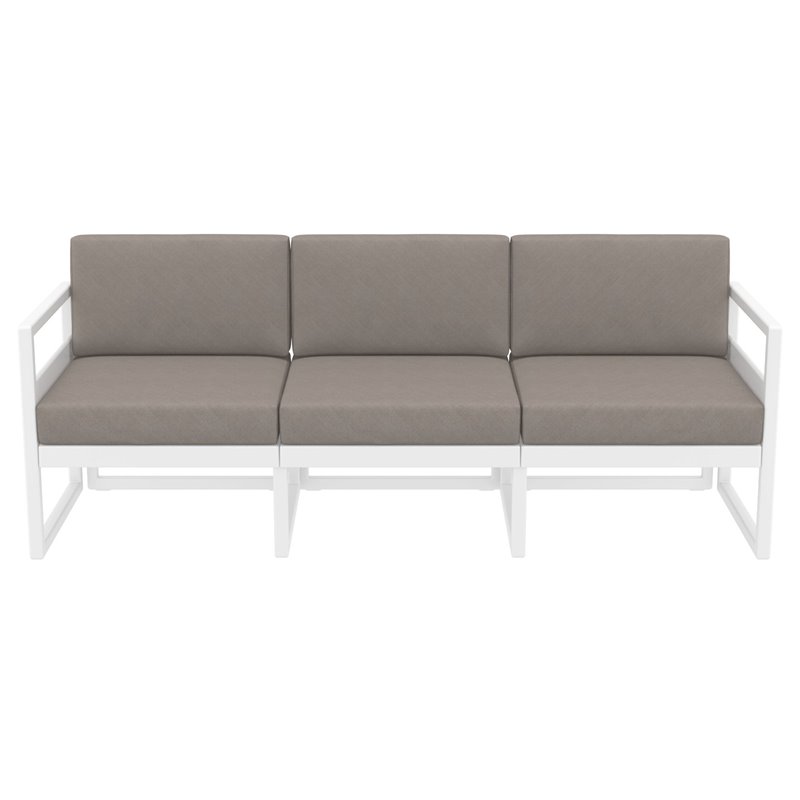 Mykonos Patio Sofa White with Acrylic Fabric Taupe Cushions
