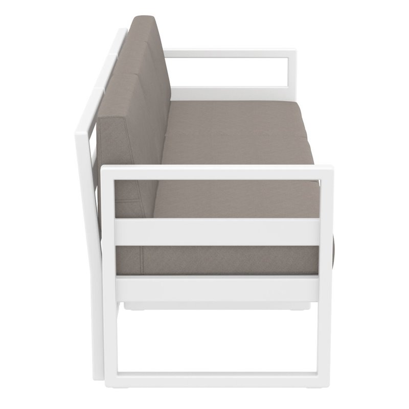 Mykonos Patio Sofa White with Acrylic Fabric Taupe Cushions