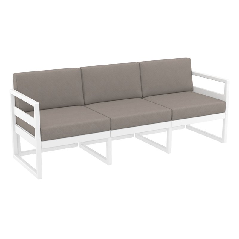 Mykonos Patio Sofa White with Acrylic Fabric Taupe Cushions