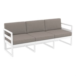 Mykonos Patio Sofa White with Acrylic Fabric Taupe Cushions