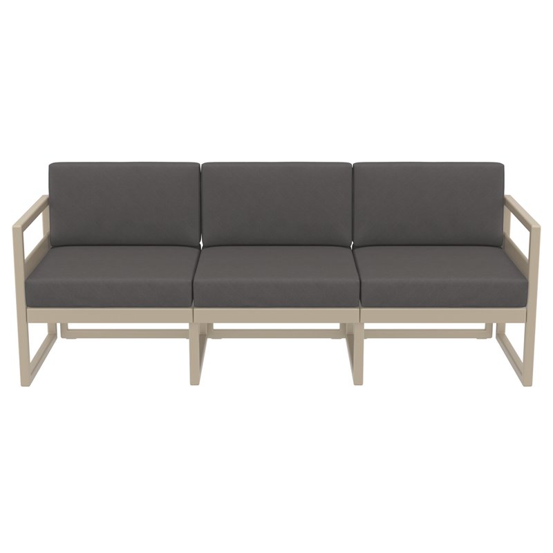 Mykonos Patio Sofa Taupe with Acrylic Fabric Charcoal Cushions