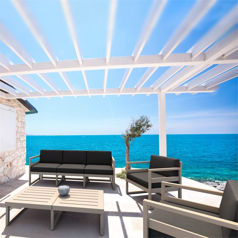 Mykonos Patio Sofa Taupe with Acrylic Fabric Charcoal Cushions