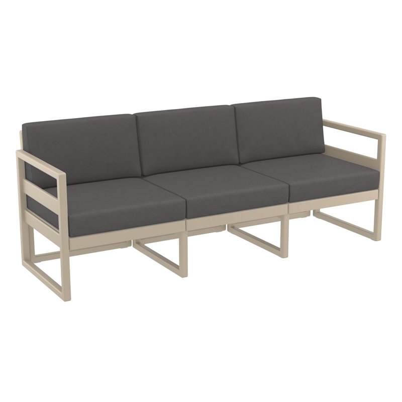 Mykonos Patio Sofa Taupe with Acrylic Fabric Charcoal Cushions