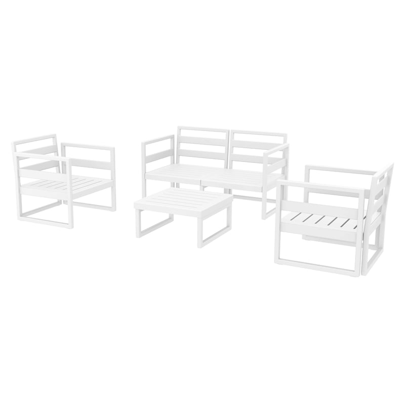 Mykonos 4 Person White Lounge Set with Acrylic Fabric Natural Cushions