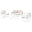 Mykonos 4 Person White Lounge Set with Acrylic Fabric Natural Cushions