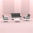 Mykonos 4 Person White Lounge Set with Acrylic Fabric Charcoal Cushions