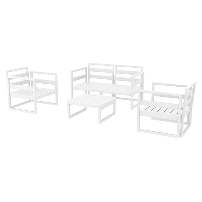 Mykonos 4 Person White Lounge Set with Acrylic Fabric Charcoal Cushions