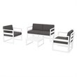 Mykonos 4 Person White Lounge Set with Acrylic Fabric Charcoal Cushions