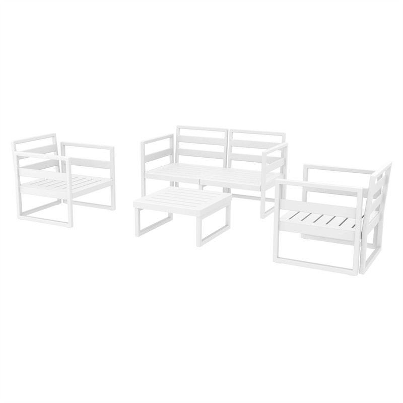 Mykonos 4 Person White Lounge Set with Acrylic Fabric Taupe Cushions
