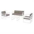 Mykonos 4 Person White Lounge Set with Acrylic Fabric Taupe Cushions